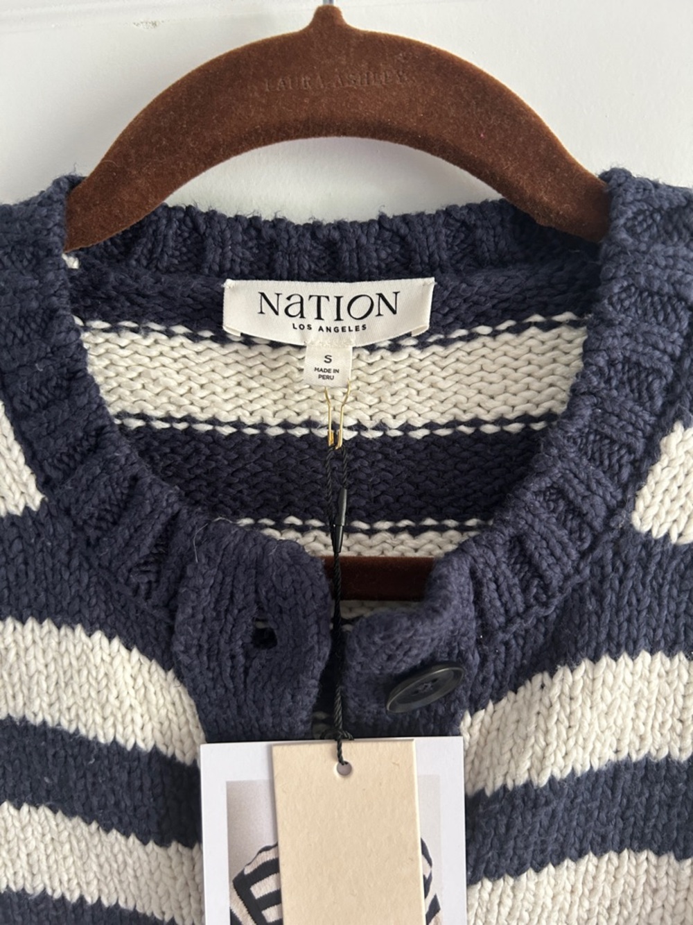 Anthropologie Nation Los Angeles Tessa Marine‎ stripe cotton Cardigan small - Picture 6 of 10